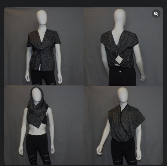 Lululemon Vinyasa Snap Scarf with arm holes / Shawl Jacquard Black Olive Rulu - Picture 6 of 9